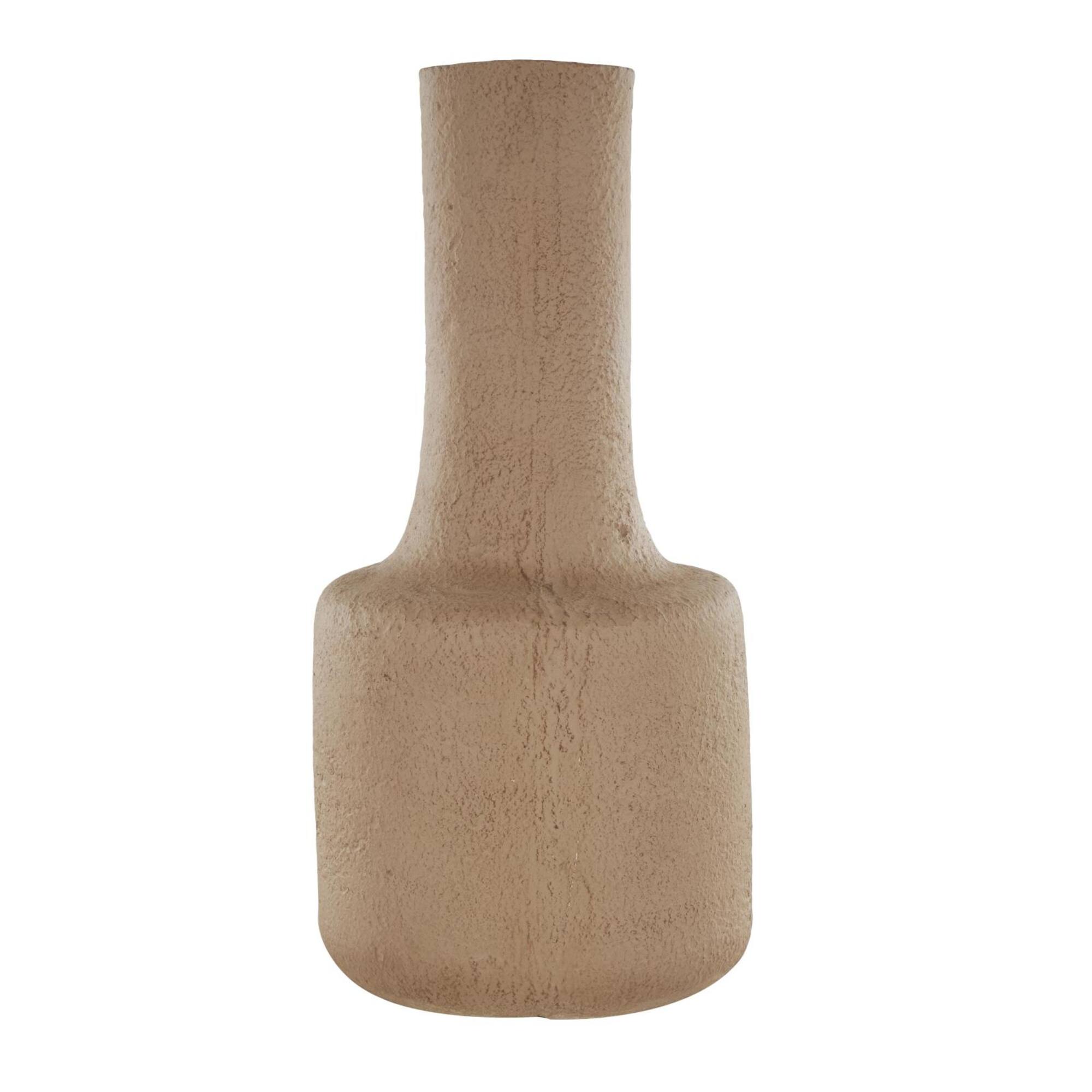 19.25" Brown Paper Mache Abstract Distressed Textured Vase with Triangular Handle